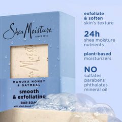 SheaMoisture Bar Soap Manuka Honey Oatmeal 4 Count Smoothing & Exfoliating Smooth and Exfoliating bar soap with 24h shea moisture nutrients for Healthy, Glowing Skin 8 oz