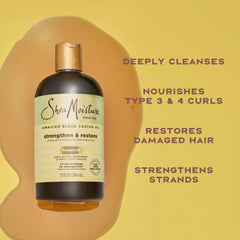 SheaMoisture Strengthen and Restore Shampoo Pure Jamaican Black Castor Oil for Damaged Hair To Cleanse and Nourish Hair 13 fl oz