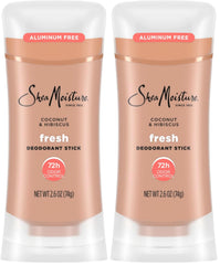 SheaMoisture Deodorant Stick 72h Odor Control Coconut & Hibiscus Fresh Aluminum Free 2.6 oz,(Pack of 2)