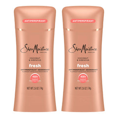 SheaMoisture Antiperspirant Deodorant Stick Fresh Coconut & Hibiscus 2 Count for 48HR Sweat & Odor Protection with No Parabens & No Mineral Oil 2.6 oz