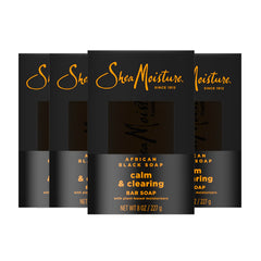 SheaMoisture Bar soap African Black Soap 4 count Soothe and Clarify Skin Soothing and Clarifying bar soap with 24h shea moisture nutrients for Healthy, Glowing Skin 8 oz
