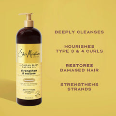 SheaMoisture Strengthen and Restore Shampoo Jamaican Black Castor Oil for Damaged Hair Sulfate-Free 24 oz,(Pack of 2)