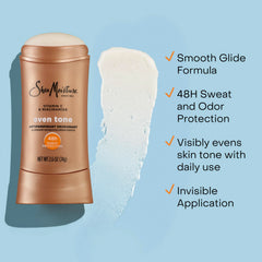 SheaMoisture Antiperspirant Deodorant Stick Even Tone Vitamin C & Niacinamide for 48HR Sweat & Odor Protection with No Parabens & No Mineral Oil 2.6 oz, (Pack of 4)