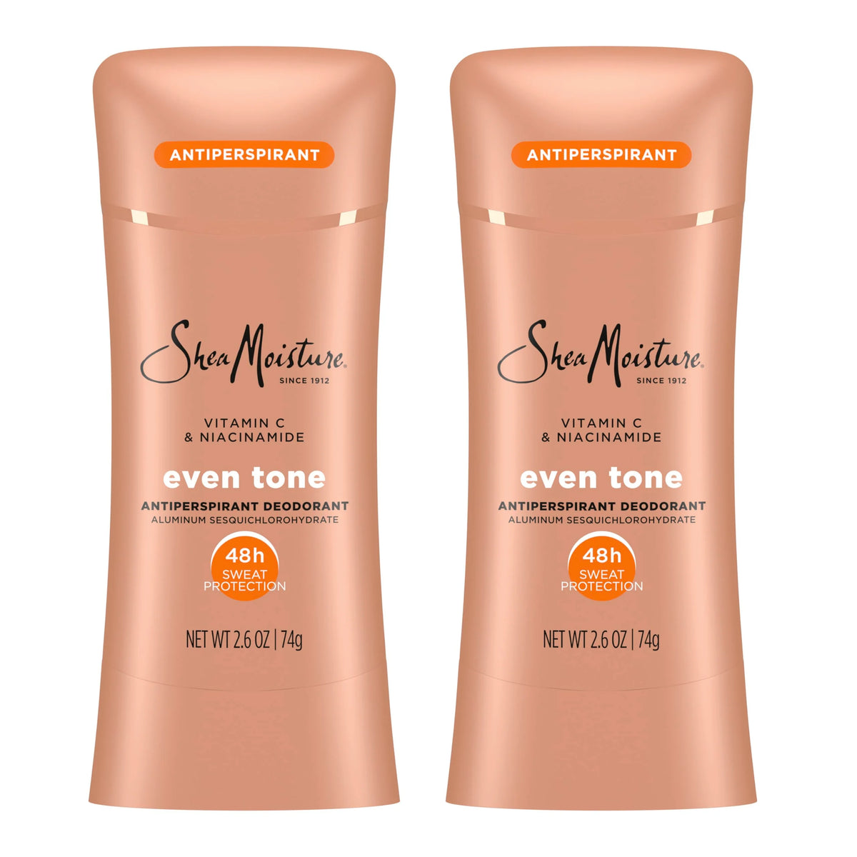 SheaMoisture Antiperspirant Deodorant Stick Even Tone Vitamin C & Niacinamide 2 Count for 48HR Sweat & Odor Protection with No Parabens & No Mineral Oil 2.6 oz